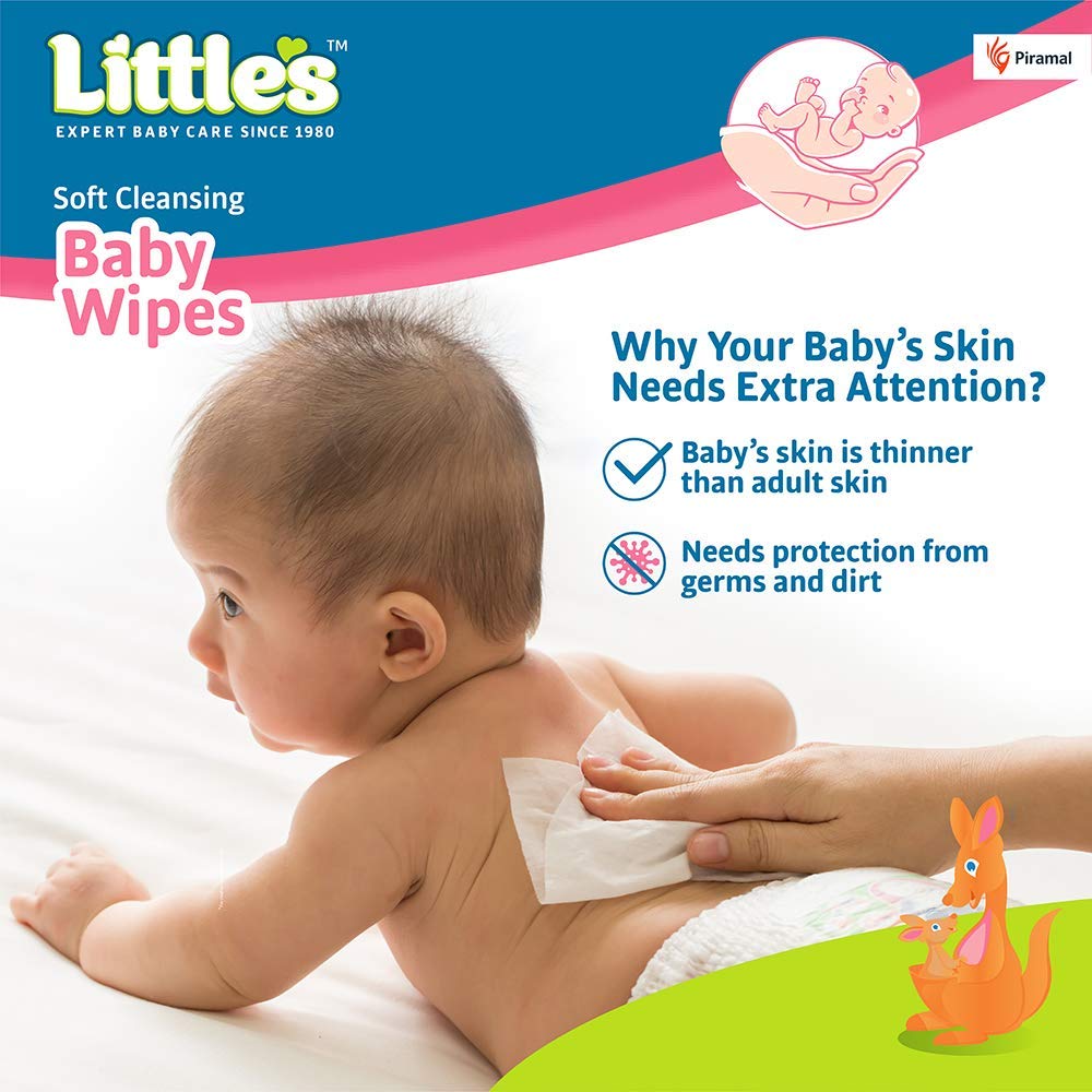 Little's Soft Cleansing Baby Wipes with Aloe Vera, Jojoba Oil and Vitamin E (80 wipes) pack of 3